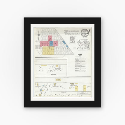 Old map wall art mockup — black gallery frame with white mat — Sanborn Fire Insurance Map from Crosbyton, Crosby County, Texas (1921) - Complete Map Set