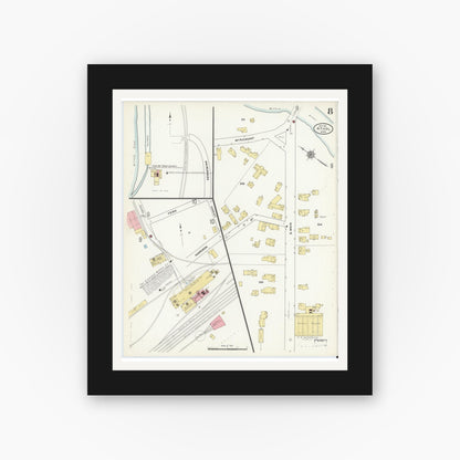 Old map wall art mockup — black gallery frame with white mat — Sanborn Fire Insurance Map from Athol, Worcester County, Massachusetts (1911), Sheet #0008