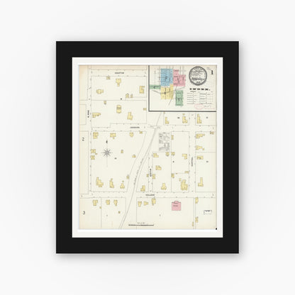 Old map wall art mockup — black gallery frame with white mat — Sanborn Fire Insurance Map from Farmersville, Collin County, Texas (1897) - Complete Map Set