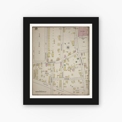Old map wall art mockup — black gallery frame with white mat — Sanborn Fire Insurance Map from Yonkers, Westchester County, New York (1886), Sheet #0010