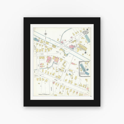 Old map wall art mockup — black gallery frame with white mat — Sanborn Fire Insurance Map from Palmyra, Wayne County, New York (1912), Sheet #0009