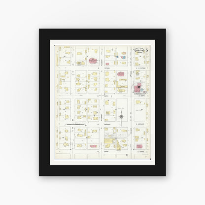 Old map wall art mockup — black gallery frame with white mat — Sanborn Fire Insurance Map from Princeton, Bureau County, Illinois (1911), Sheet #0005