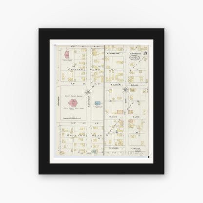 Old map wall art mockup — black gallery frame with white mat — Sanborn Fire Insurance Map from Alpena, Alpena County, Michigan (1890), Sheet #0013