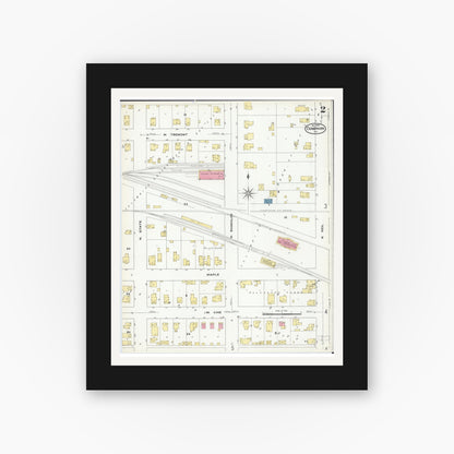 Old map wall art mockup — black gallery frame with white mat — Sanborn Fire Insurance Map from Champaign, Champaign County, Illinois (1909), Sheet #0002