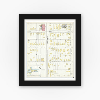 Old map wall art mockup — black gallery frame with white mat — Sanborn Fire Insurance Map from West Palm Beach, Dade County, Florida (1912), Sheet #0003