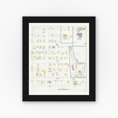 Old map wall art mockup — black gallery frame with white mat — Sanborn Fire Insurance Map from Hillsboro, Vernon County, Wisconsin (1904), Sheet #0002