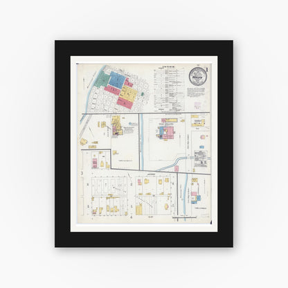 Old map wall art mockup — black gallery frame with white mat — Sanborn Fire Insurance Map from Warsaw, Hancock County, Illinois (1906) - Complete Map Set