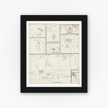 Old map wall art mockup — black gallery frame with white mat — Sanborn Fire Insurance Map from Dixon, Lee County, Illinois (1885), Sheet #0005