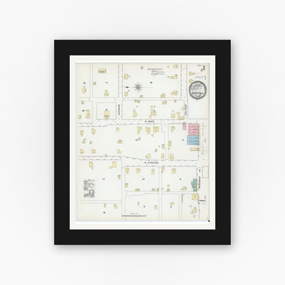 Old map wall art mockup — black gallery frame with white mat — Sanborn Fire Insurance Map from Farmersville, Collin County, Texas (1892) - Complete Map Set