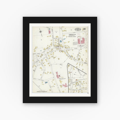 Old map wall art mockup — black gallery frame with white mat — Sanborn Fire Insurance Map from Framingham, Middlesex County, Massachusetts (1915), Sheet #0019