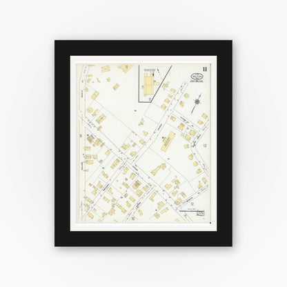 Old map wall art mockup — black gallery frame with white mat — Sanborn Fire Insurance Map from Milton, Norfolk County, Massachusetts (1911), Sheet #0011