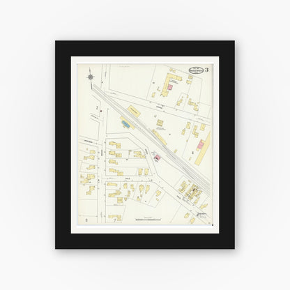 Old map wall art mockup — black gallery frame with white mat — Sanborn Fire Insurance Map from Bridgewater, Plymouth County, Massachusetts (1912), Sheet #0003