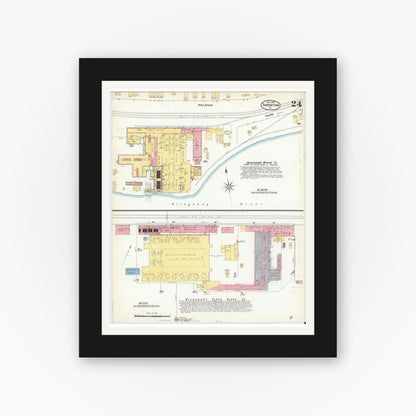 Old map wall art mockup — black gallery frame with white mat — Sanborn Fire Insurance Map from Tarentum, Allegheny County, Pennsylvania (1909), Sheet #0024