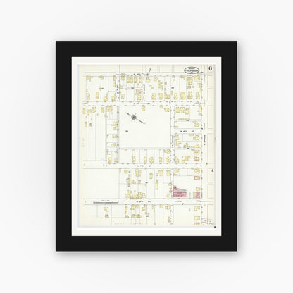 Old map wall art mockup — black gallery frame with white mat — Sanborn Fire Insurance Map from Philipsburg, Centre County, Pennsylvania (1910), Sheet #0006