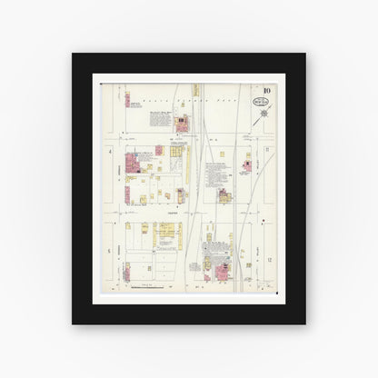 Old map wall art mockup — black gallery frame with white mat — Sanborn Fire Insurance Map from New Ulm, Brown County, Minnesota (1913), Sheet #0010