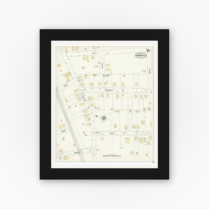 Old map wall art mockup — black gallery frame with white mat — Sanborn Fire Insurance Map from Mamaroneck, Westchester County, New York (1908), Sheet #0006