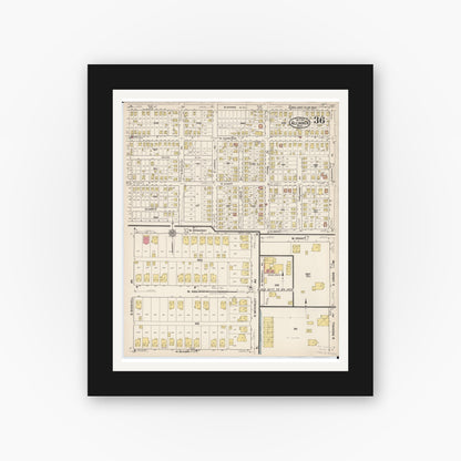 Old map wall art mockup — black gallery frame with white mat — Sanborn Fire Insurance Map from Alliance, Stark County, Ohio (1921), Sheet #0036