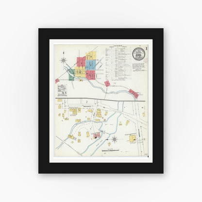 Old map wall art mockup — black gallery frame with white mat — Sanborn Fire Insurance Map from Akron, Erie County, New York (1905) - Complete Map Set