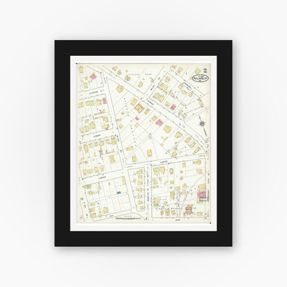 Old map wall art mockup — black gallery frame with white mat — Sanborn Fire Insurance Map from Poplar Bluff, Butler County, Missouri (1917), Sheet #0002