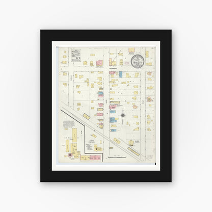 Old map wall art mockup — black gallery frame with white mat — Sanborn Fire Insurance Map from Kent City, Kent County, Michigan (1910), Sheet #0001