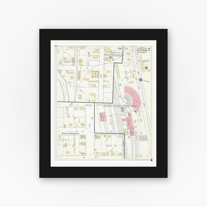 Old map wall art mockup — black gallery frame with white mat — Sanborn Fire Insurance Map from East Tawas, Iosco County, Michigan (1910), Sheet #0007