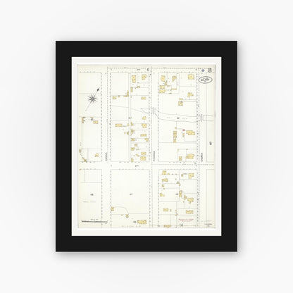 Old map wall art mockup — black gallery frame with white mat — Sanborn Fire Insurance Map from Gilroy, Santa Clara County, California (1906), Sheet #0008