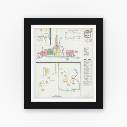 Old map wall art mockup — black gallery frame with white mat — Sanborn Fire Insurance Map from Ripley, Brown County, Ohio (1895) - Complete Map Set