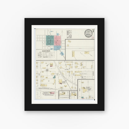 Old map wall art mockup — black gallery frame with white mat — Sanborn Fire Insurance Map from Arcanum, Darke County, Ohio (1895) - Complete Map Set