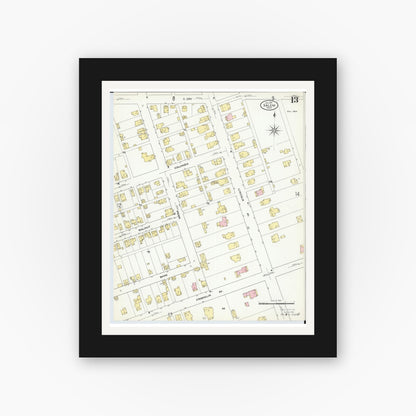 Old map wall art mockup — black gallery frame with white mat — Sanborn Fire Insurance Map from Salem, Columbiana County, Ohio (1909), Sheet #0013