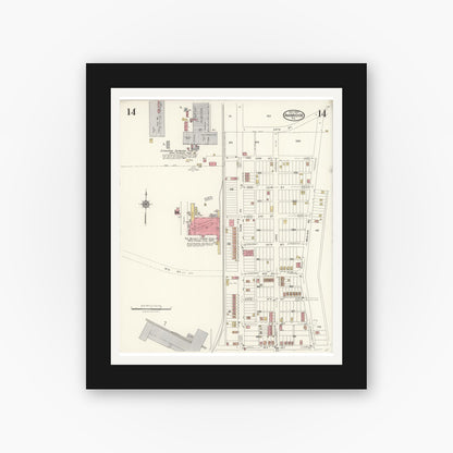 Old map wall art mockup — black gallery frame with white mat — Sanborn Fire Insurance Map from Ambridge, Beaver County, Pennsylvania (1923), Sheet #0014