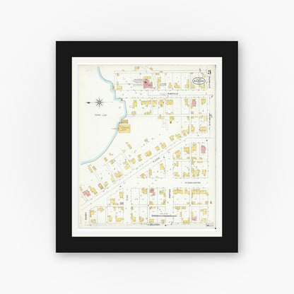 Old map wall art mockup — black gallery frame with white mat — Sanborn Fire Insurance Map from Warsaw, Kosciusko County, Indiana (1905), Sheet #0003