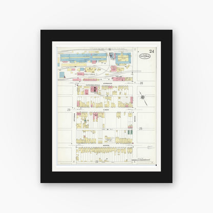 Old map wall art mockup — black gallery frame with white mat — Sanborn Fire Insurance Map from Phillipsburg, Warren County, New Jersey (1910), Sheet #0024
