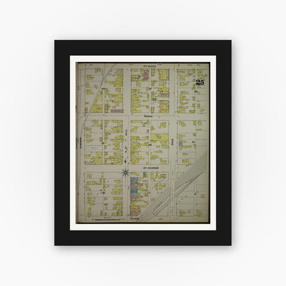 Old map wall art mockup — black gallery frame with white mat — Sanborn Fire Insurance Map from La Crosse, La Crosse County, Wisconsin (1891), Sheet #0025
