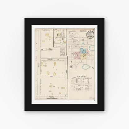 Old map wall art mockup — black gallery frame with white mat — Sanborn Fire Insurance Map from Orlando, Orange County, Florida (1887) - Complete Map Set