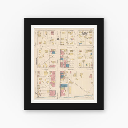 Old map wall art mockup — black gallery frame with white mat — Sanborn Fire Insurance Map from Belvidere, Boone County, Illinois (1922), Sheet #0007
