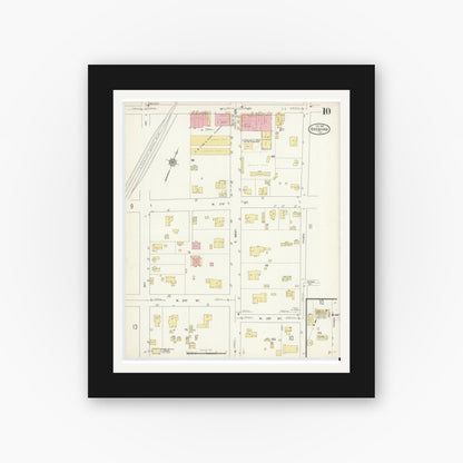 Old map wall art mockup — black gallery frame with white mat — Sanborn Fire Insurance Map from Brenham, Washington County, Texas (1912), Sheet #0010