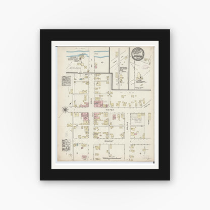 Old map wall art mockup — black gallery frame with white mat — Sanborn Fire Insurance Map from Jeffersonville, Fayette County, Ohio (1885), Sheet #0001