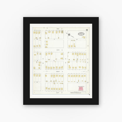 Old map wall art mockup — black gallery frame with white mat — Sanborn Fire Insurance Map from Wichita Falls, Wichita County, Texas (1912), Sheet #0008