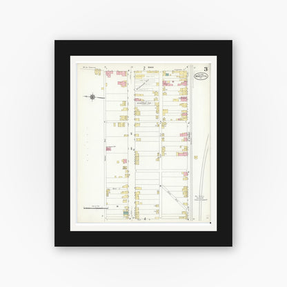Old map wall art mockup — black gallery frame with white mat — Sanborn Fire Insurance Map from Marietta, Lancaster County, Pennsylvania (1909), Sheet #0003
