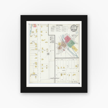 Old map wall art mockup — black gallery frame with white mat — Sanborn Fire Insurance Map from Canal Fulton, Stark County, Ohio (1898), Sheet #0001