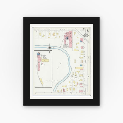 Old map wall art mockup — black gallery frame with white mat — Sanborn Fire Insurance Map from Yale, Saint Clair County, Michigan (1924), Sheet #0003