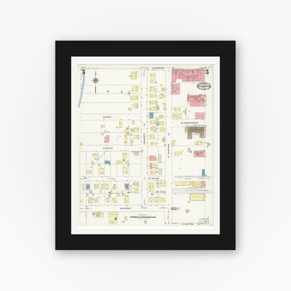Old map wall art mockup — black gallery frame with white mat — Sanborn Fire Insurance Map from Bradentown, Manatee County, Florida (1926), Sheet #0005