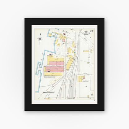 Old map wall art mockup — black gallery frame with white mat — Sanborn Fire Insurance Map from Wilmington, New Hanover County, North Carolina (1904), Sheet #0029