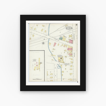 Old map wall art mockup — black gallery frame with white mat — Sanborn Fire Insurance Map from New London, Huron County, Ohio (1893), Sheet #0003