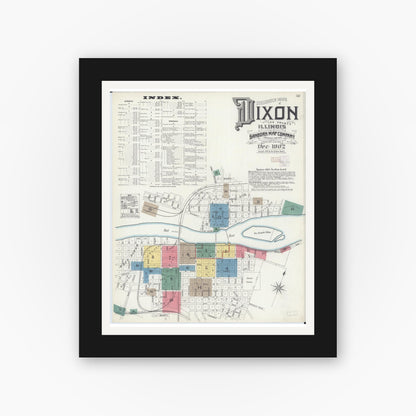 Old map wall art mockup — black gallery frame with white mat — Sanborn Fire Insurance Map from Dixon, Lee County, Illinois (1902) - Complete Map Set
