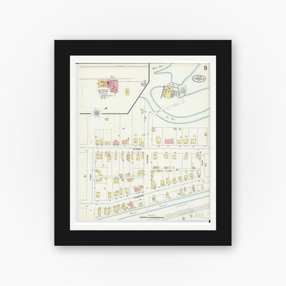 Old map wall art mockup — black gallery frame with white mat — Sanborn Fire Insurance Map from Franklin, Warren County, Ohio (1898), Sheet #0003