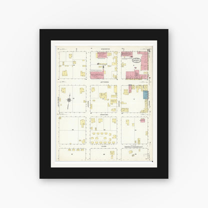 Old map wall art mockup — black gallery frame with white mat — Sanborn Fire Insurance Map from Quincy, Gadsden County, Florida (1913), Sheet #0006