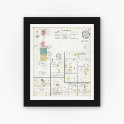 Old map wall art mockup — black gallery frame with white mat — Sanborn Fire Insurance Map from Marissa, Saint Clair County, Illinois (1900), Sheet #0001