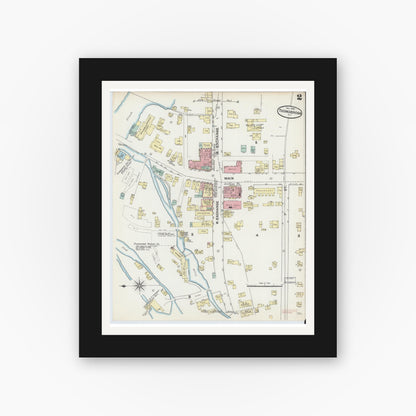 Old map wall art mockup — black gallery frame with white mat — Sanborn Fire Insurance Map from Ticonderoga, Essex County, New York (1890), Sheet #0002