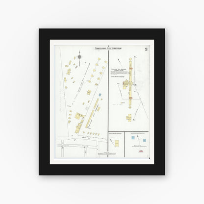 Old map wall art mockup — black gallery frame with white mat — Sanborn Fire Insurance Map from South Mountain, Franklin County, Pennsylvania (1910), Sheet #0003